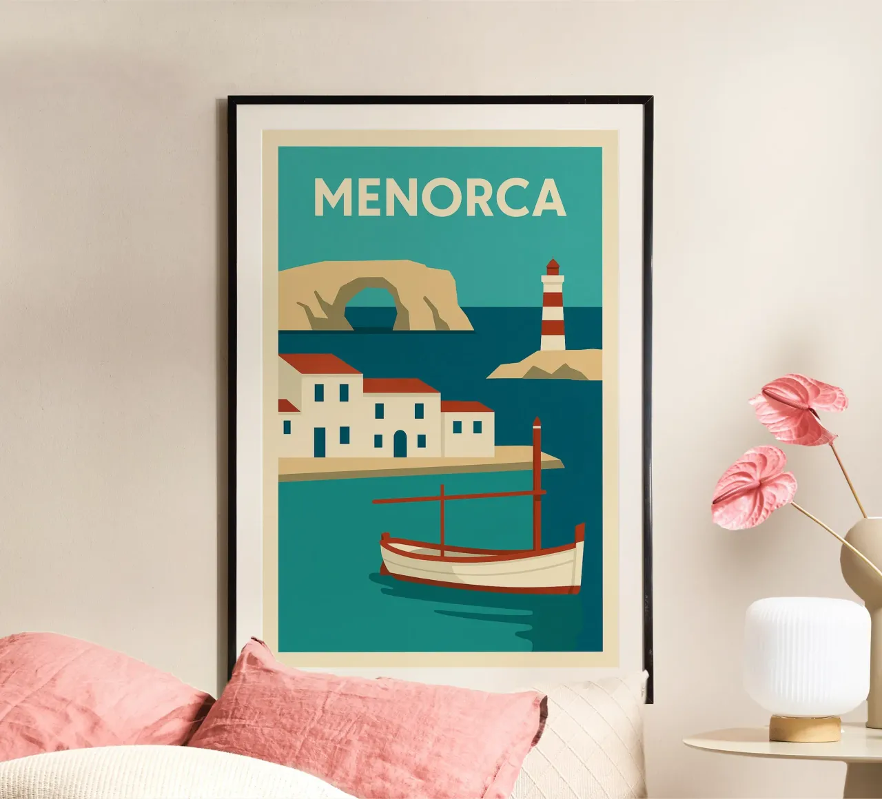 Minorca - Una fuga grafica sotto il sole delle Baleari poster con telaio in alluminio da JETLAG | affiches voyage