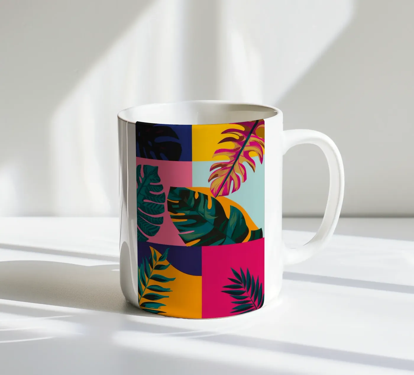 Tropical Geo Patchwork ceramic mug by Ember Stone