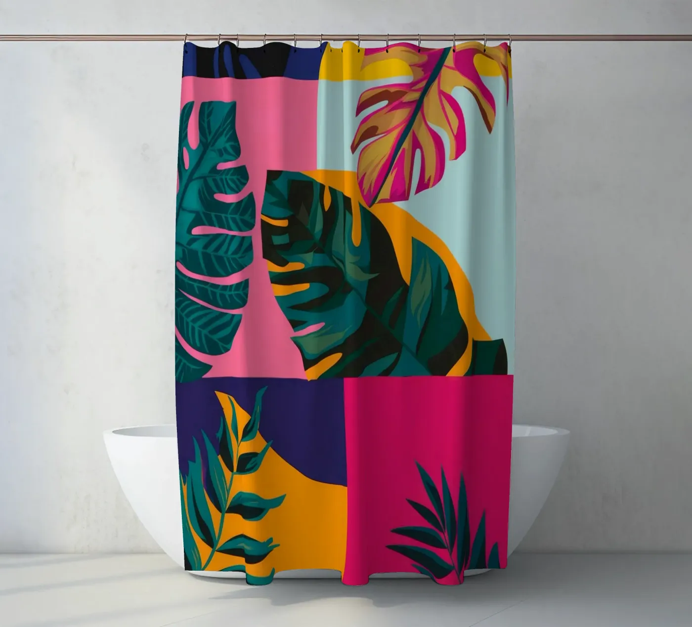 Tropisch geopatchwork douchegordijn van Ember Stone