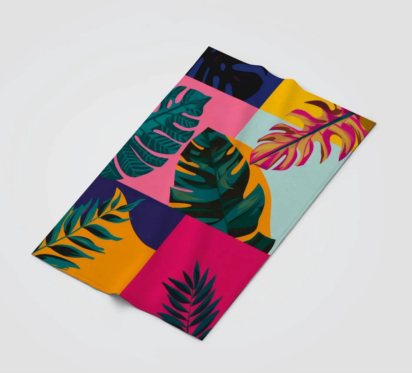 Tropical Geo Patchwork fleece blanket by Ember Stone