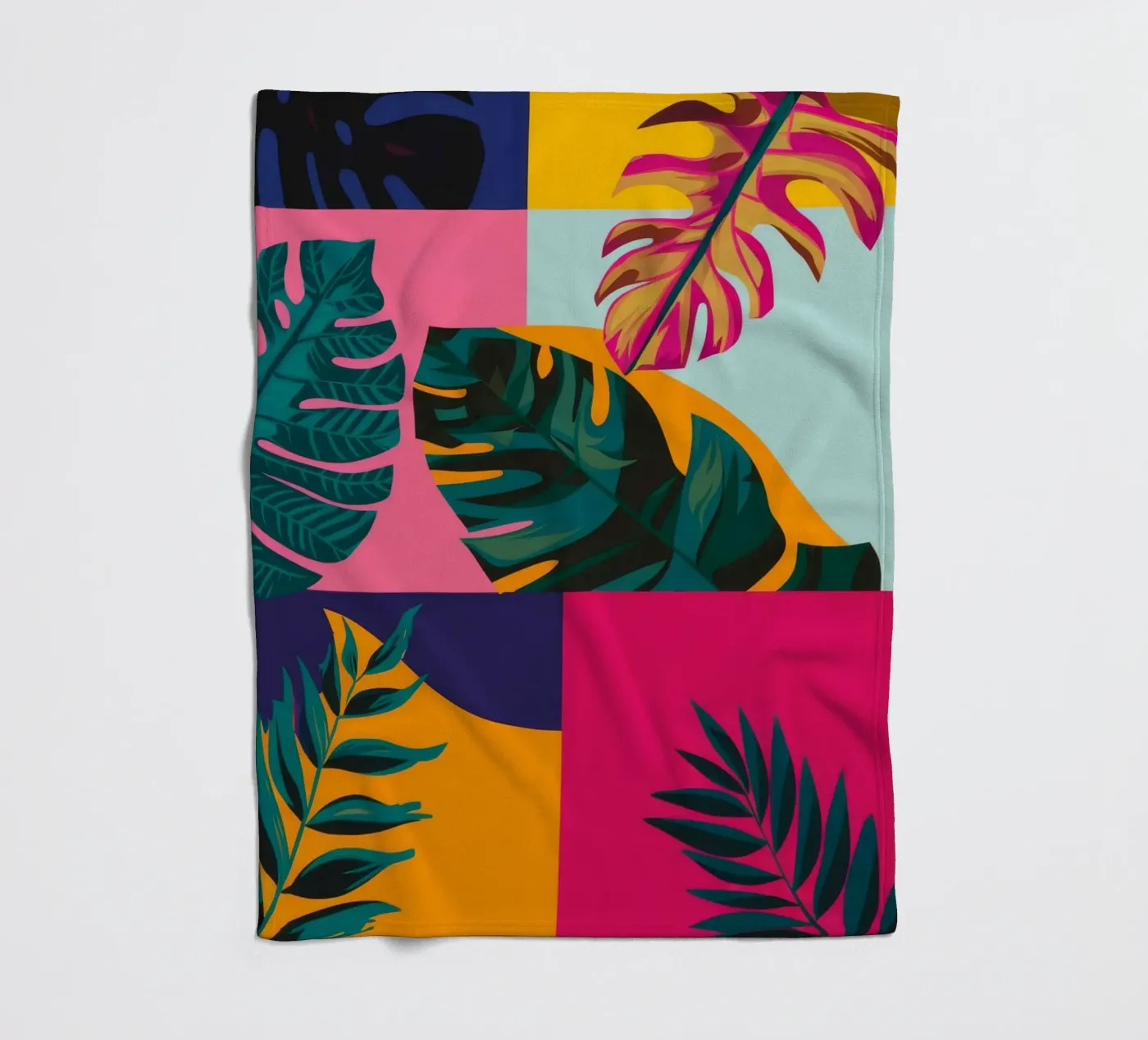 Tropical Geo Patchwork fleece blanket by Ember Stone