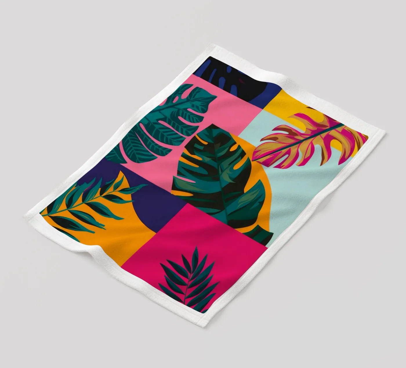 Tropical Geo Patchwork fleece blanket by Ember Stone