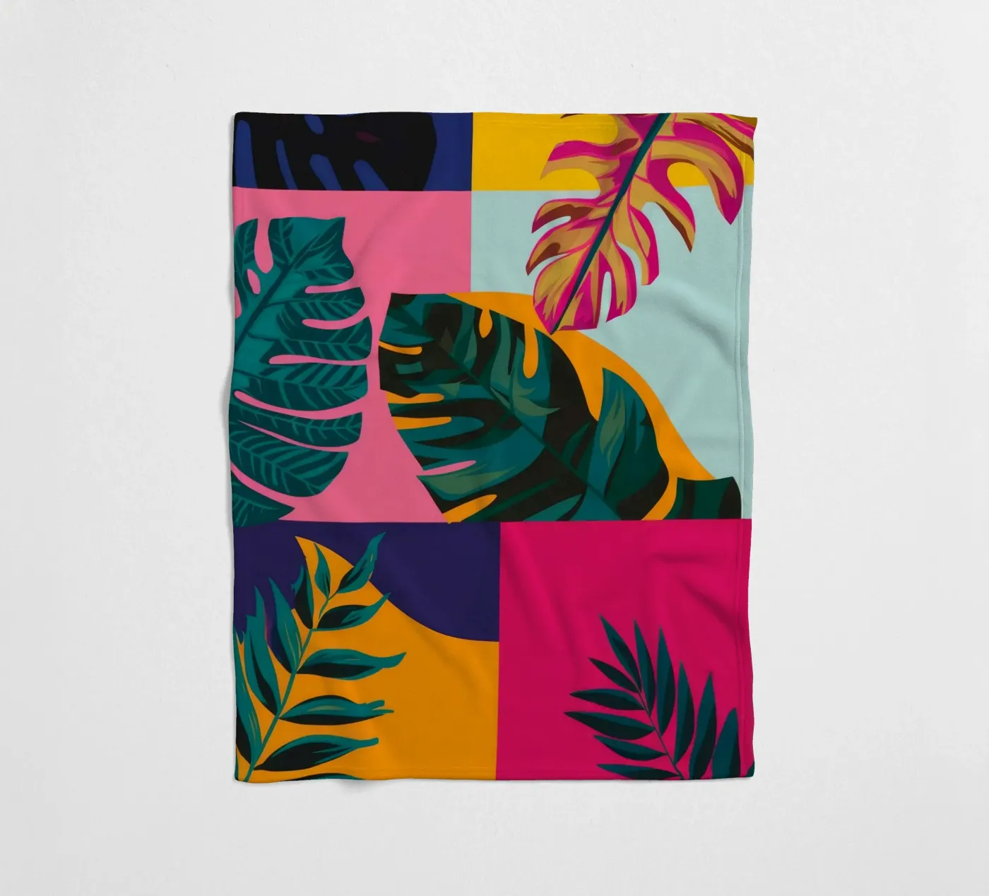 Tropical Geo Patchwork fleece blanket by Ember Stone