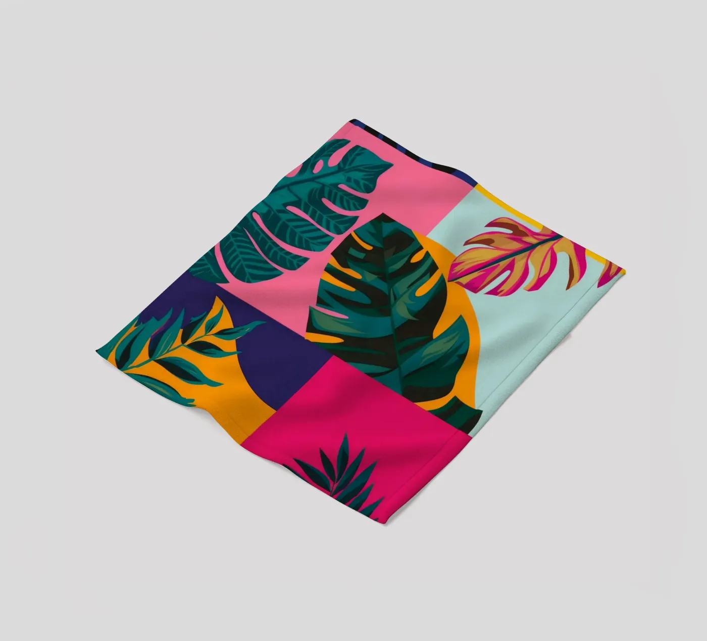 Tropical Geo Patchwork fleece blanket by Ember Stone