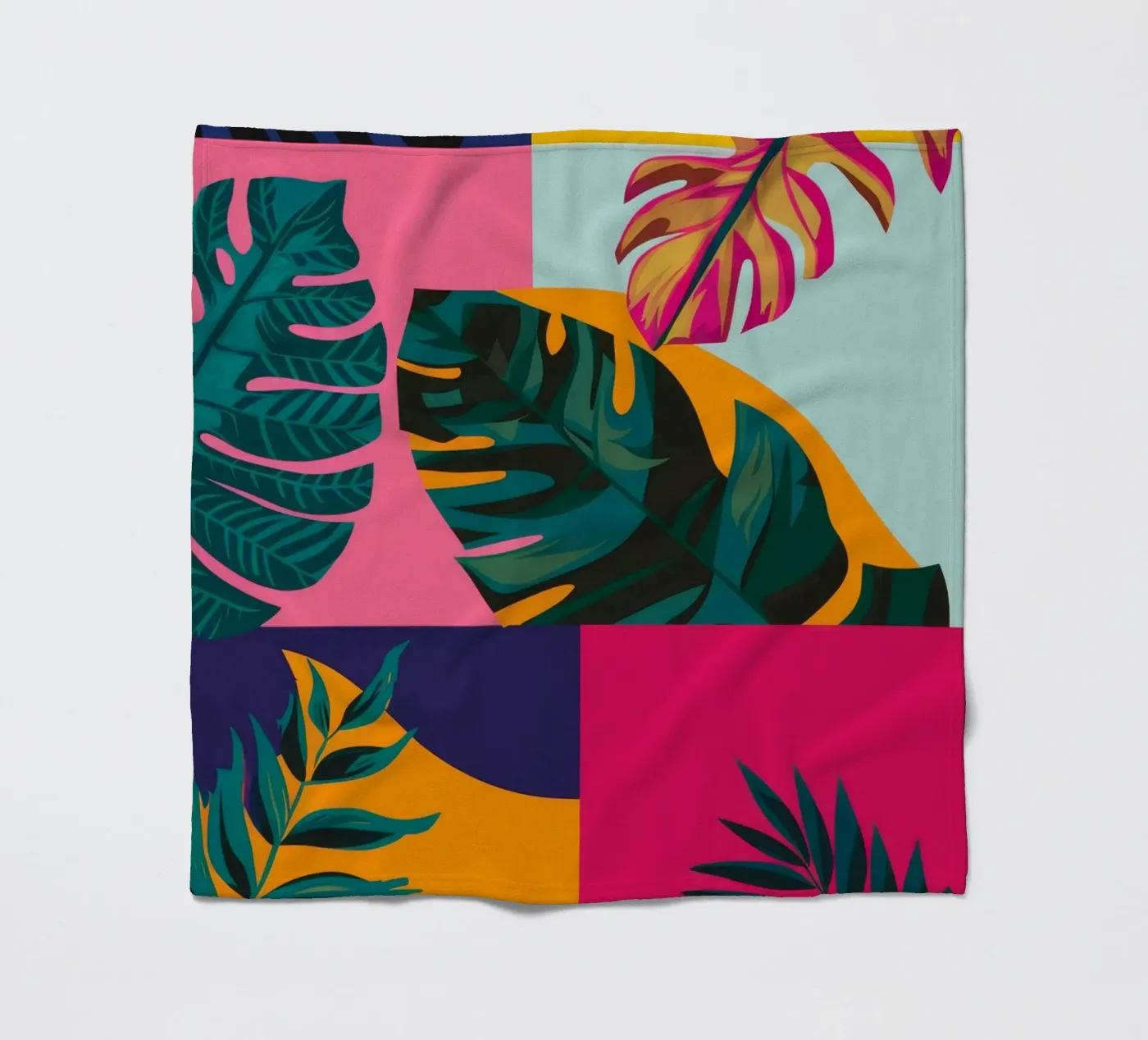 Tropical Geo Patchwork fleece blanket by Ember Stone
