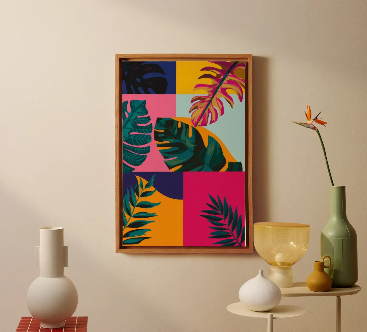 Tropical Geo Patchwork canvas by Ember Stone
