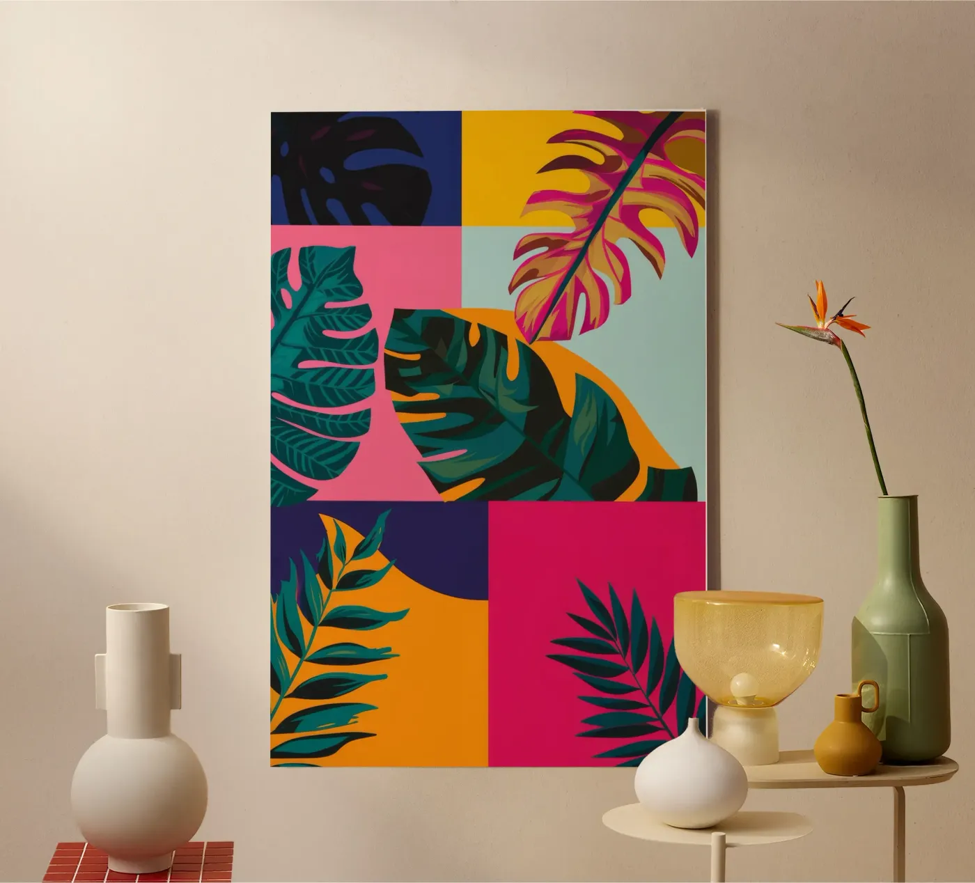 Tropical Geo Patchwork canvas by Ember Stone