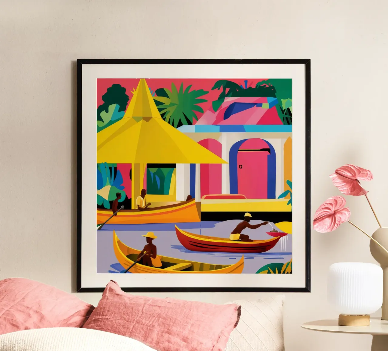 Viaggio nel fiume d'oro poster con telaio in legno da Ember Stone
