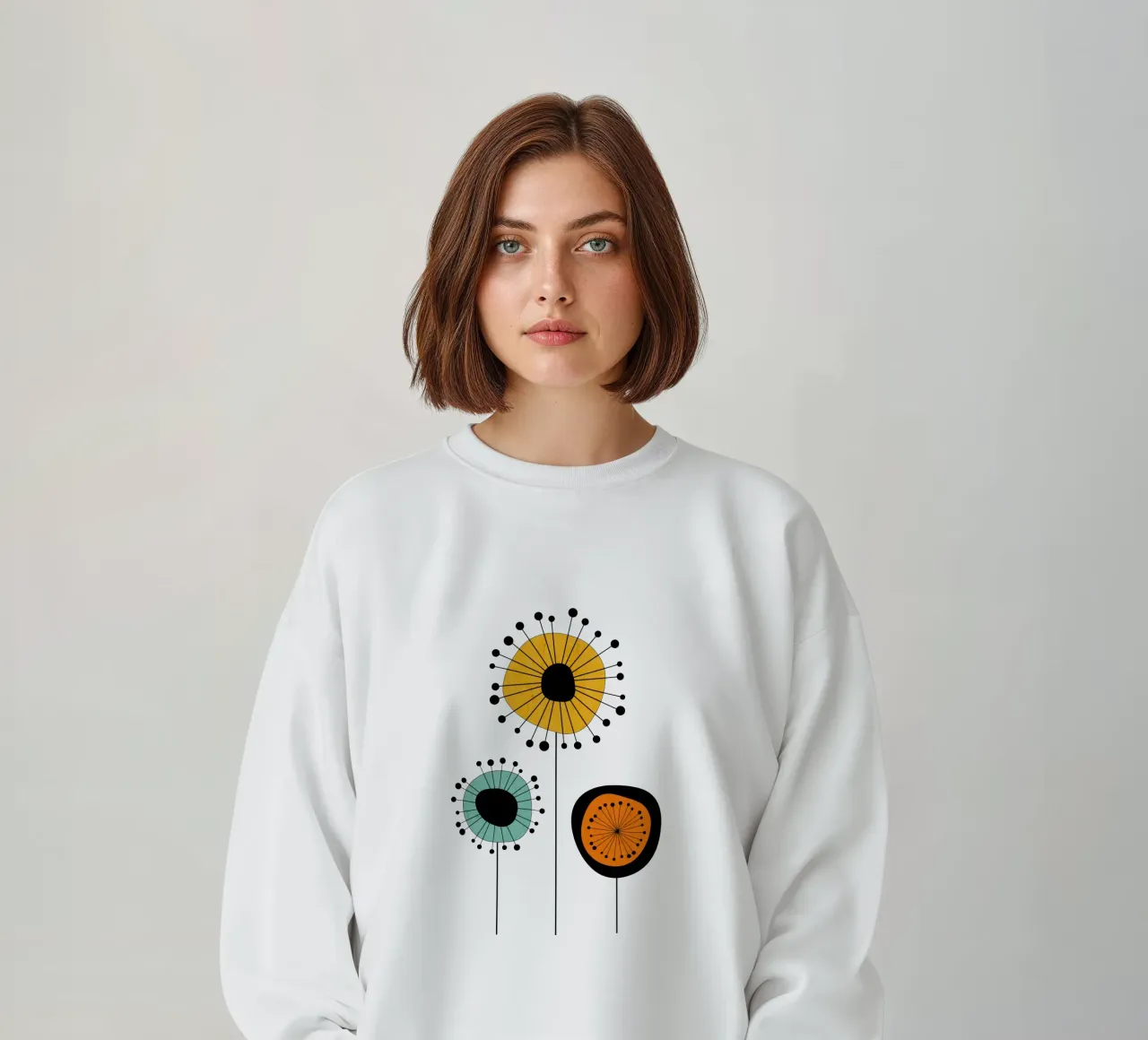 Mid century Flowers - Playful Blooms sweatshirt by Dream Print Designs