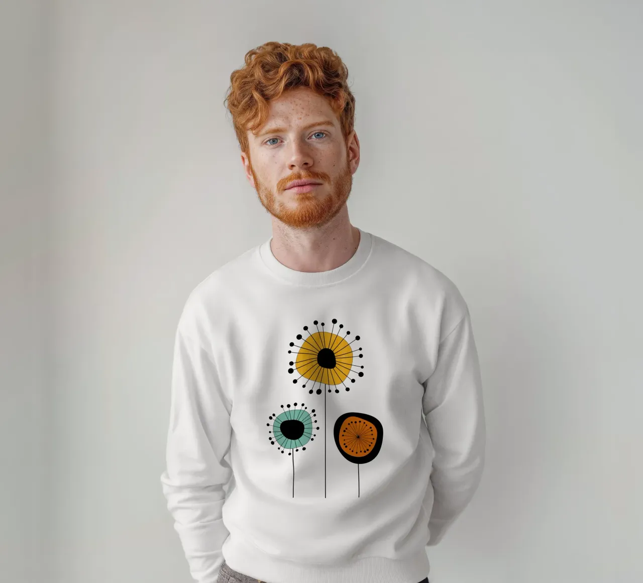 Mid century Flowers - Playful Blooms sweatshirt by Dream Print Designs