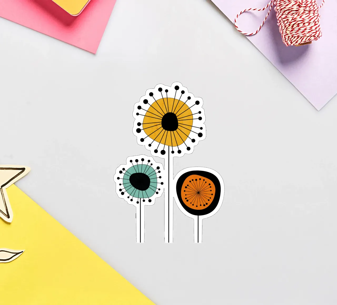 Fiori di metà secolo - Playful Blooms adesivo da Dream Print Designs