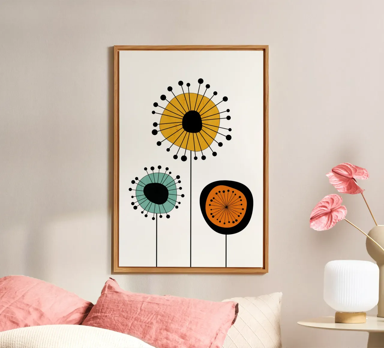 Fiori di metà secolo - Playful Blooms alluminio dibond da Dream Print Designs