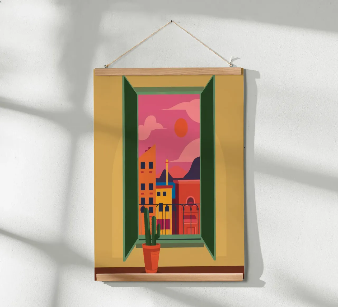 Serenità del balcone al tramonto poster con telaio in plastica da Ember Stone