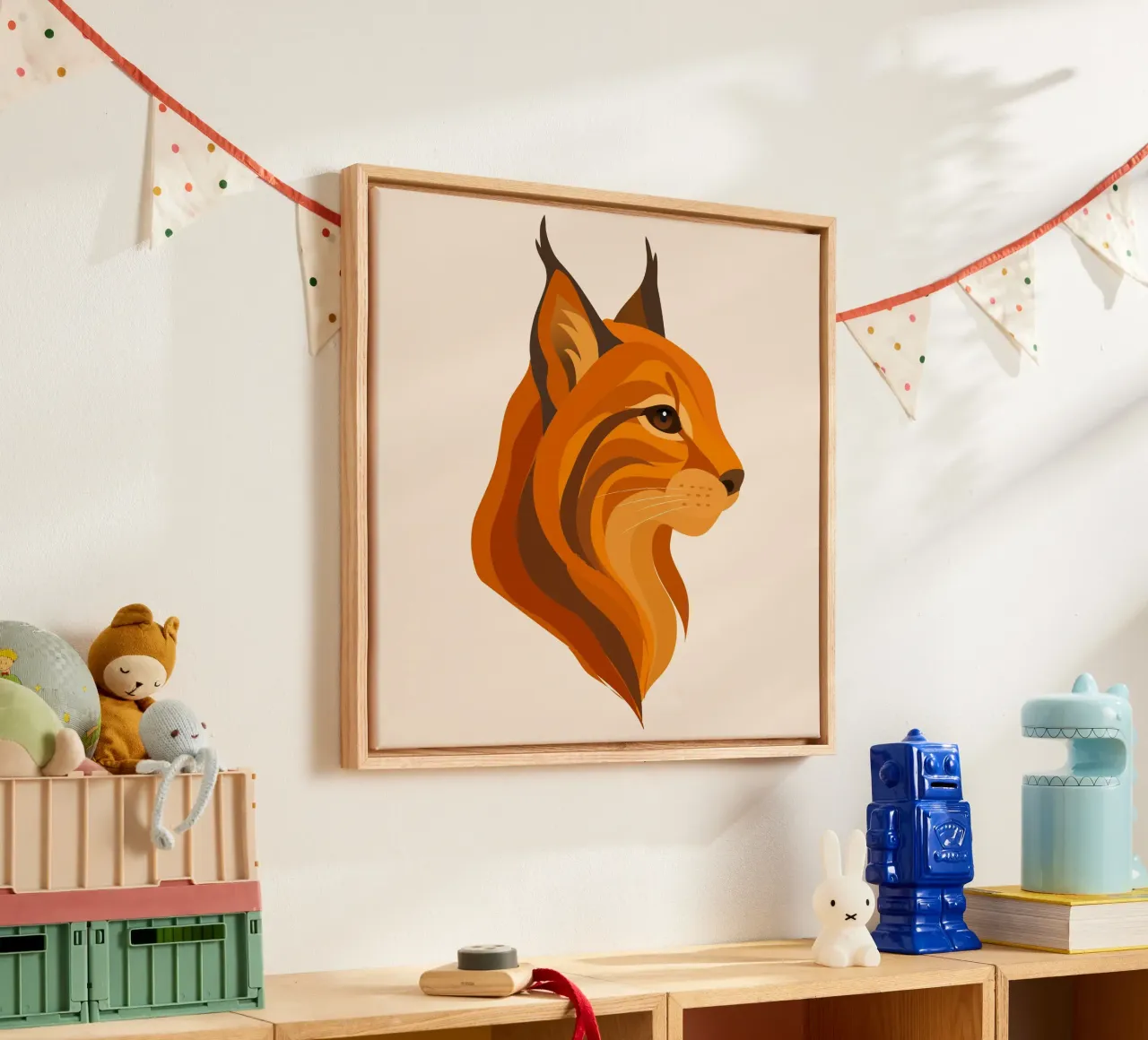 Elegant lynx head - Powerful wildcat in warm colours canvas with Floater frame by namosh