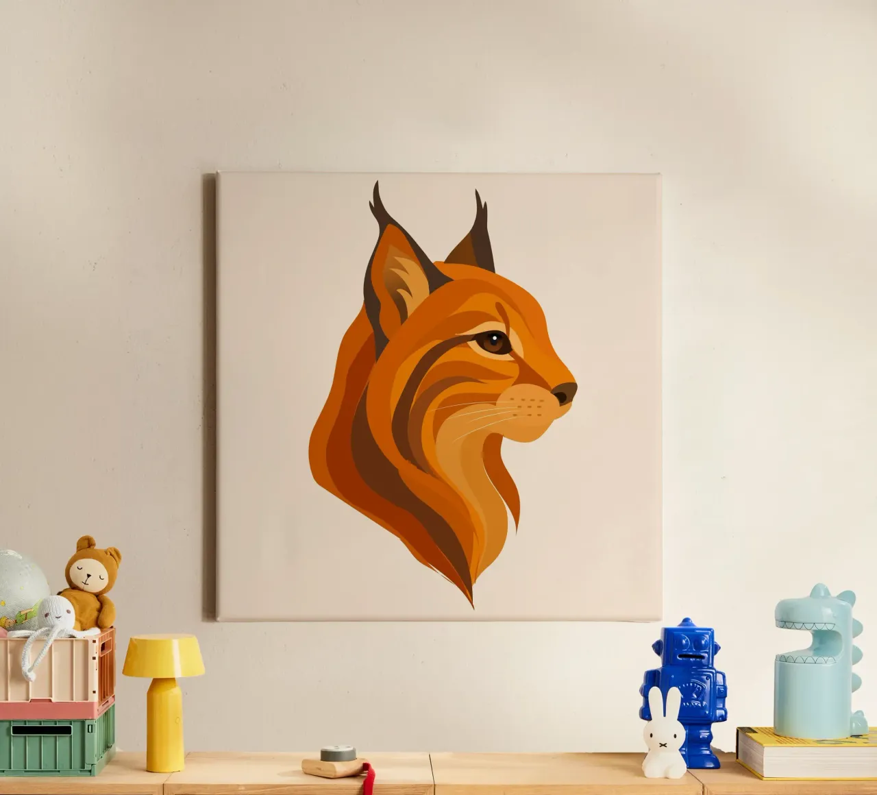 Elegant lynx head - Powerful wildcat in warm colours canvas with Floater frame by namosh
