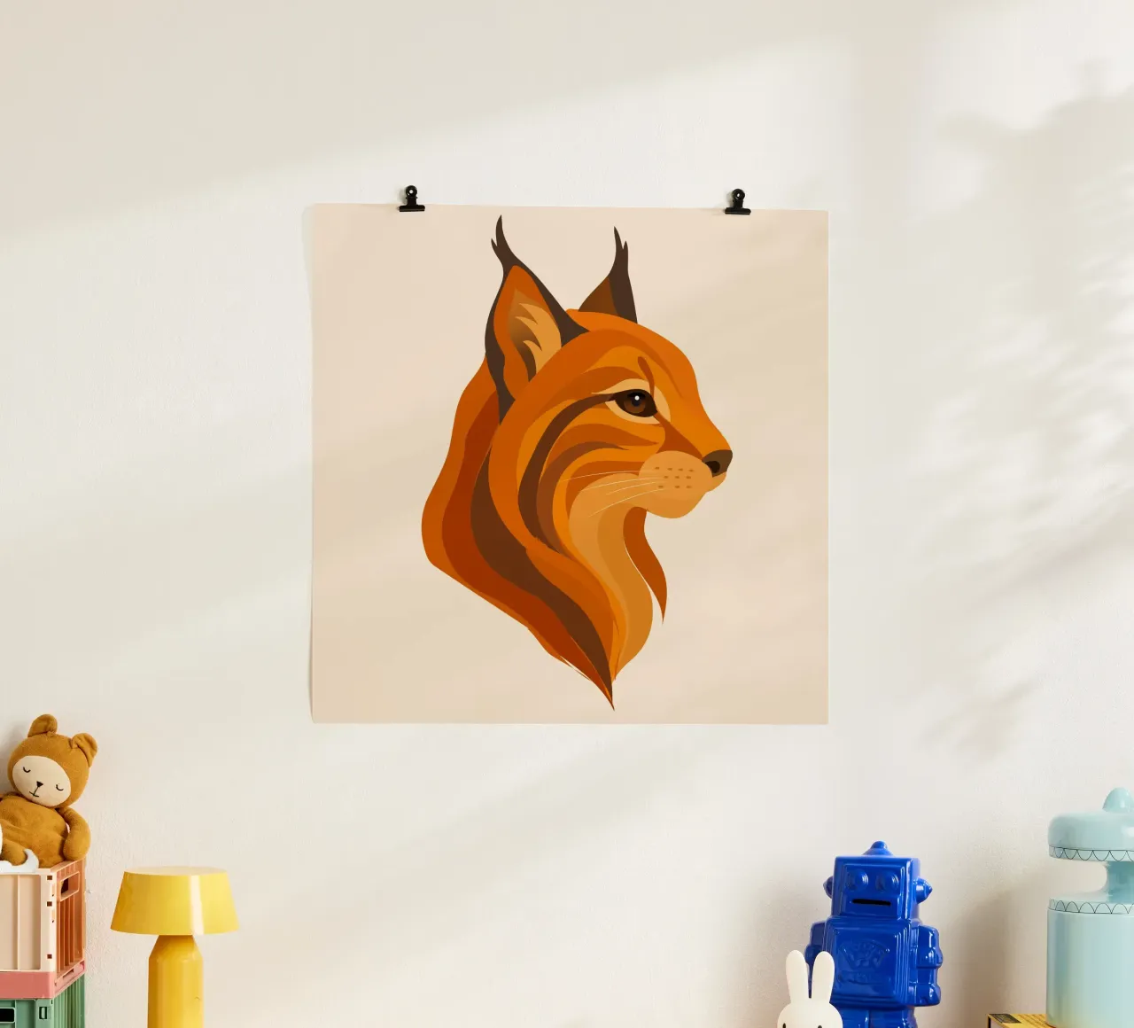 Elegante testa di lince - Potente gatto selvatico dai colori caldi poster con telaio in legno da namosh