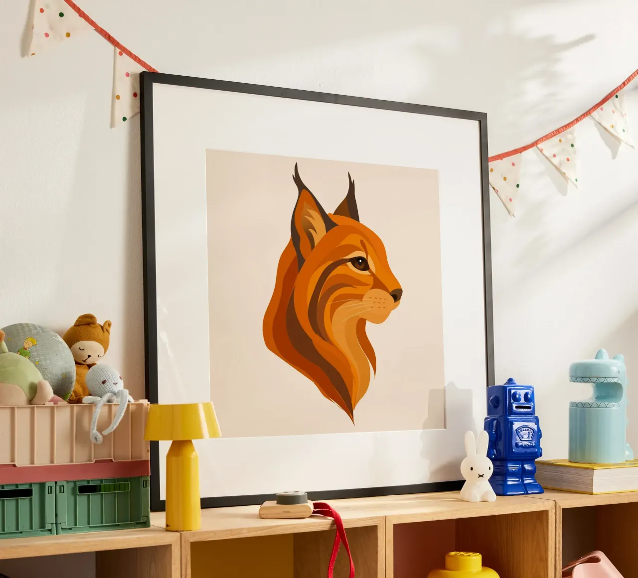 Elegante testa di lince - Potente gatto selvatico dai colori caldi poster con telaio in legno da namosh