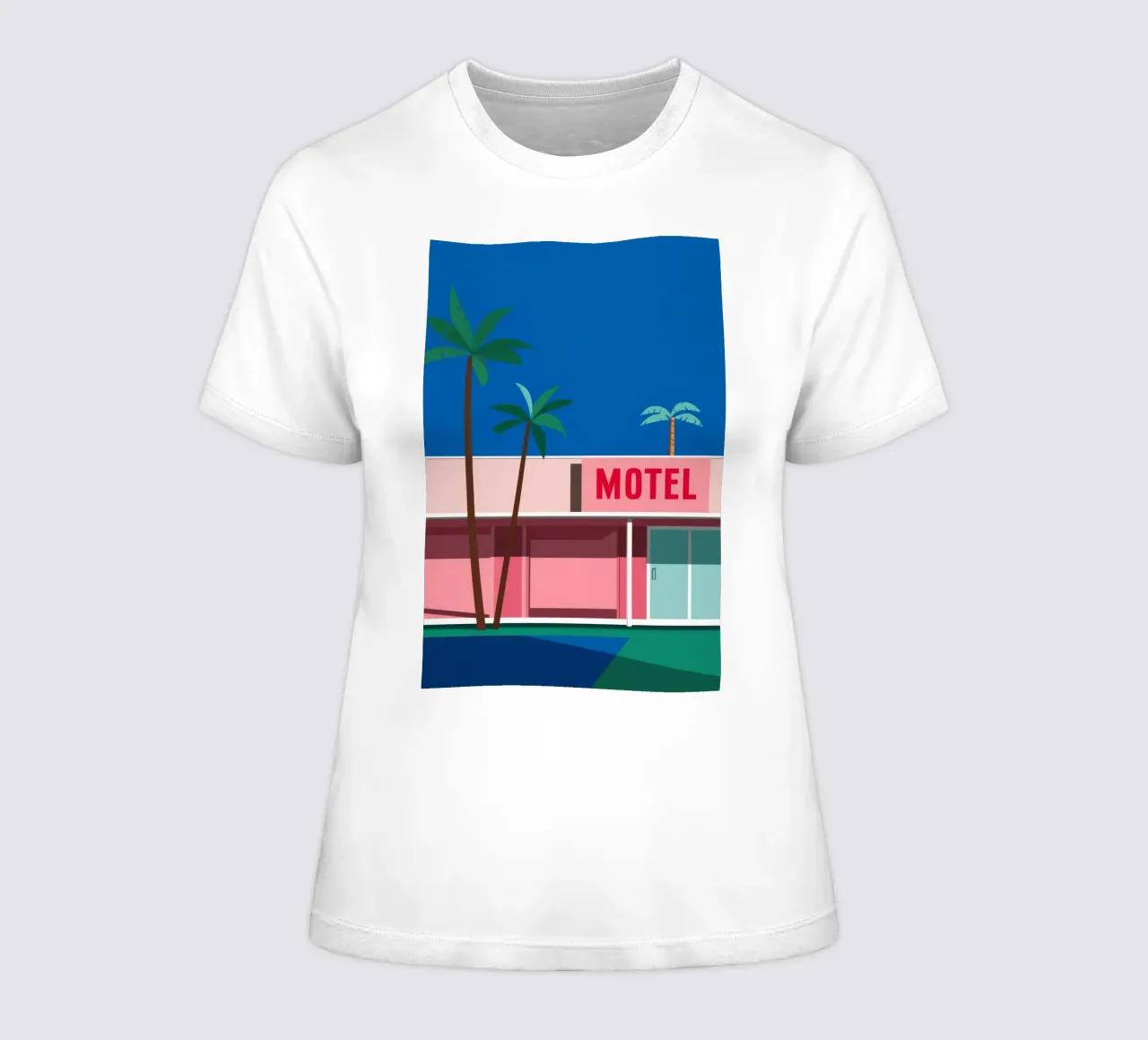 Retro Motel Palms women's fitted t-shirt by Ember Stone