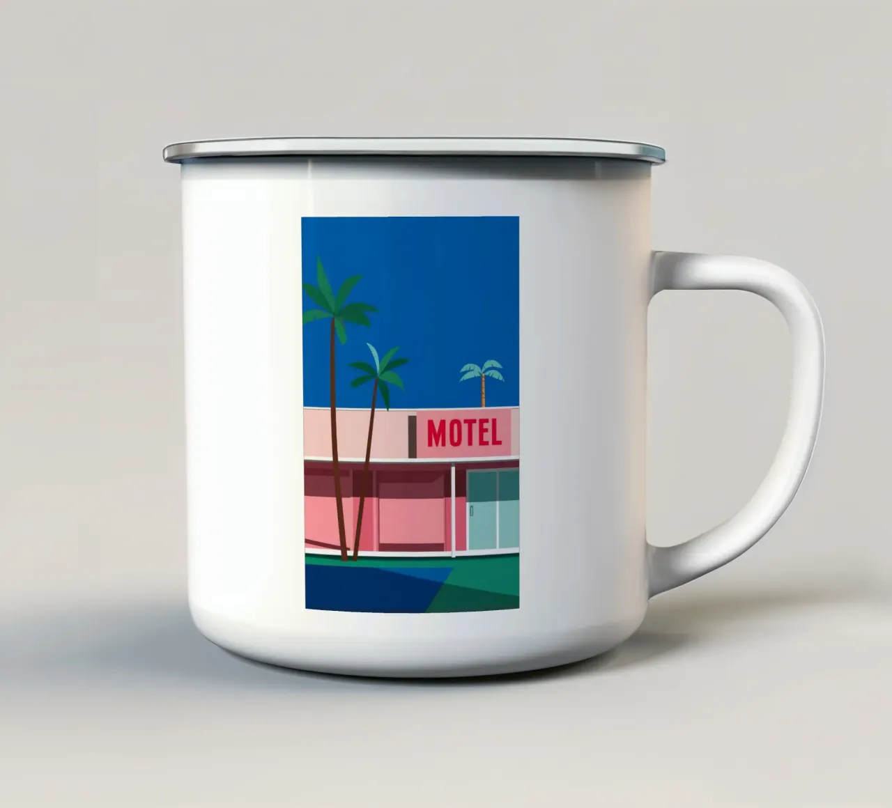 Motel Retro Palms taza de esmalte de Ember Stone
