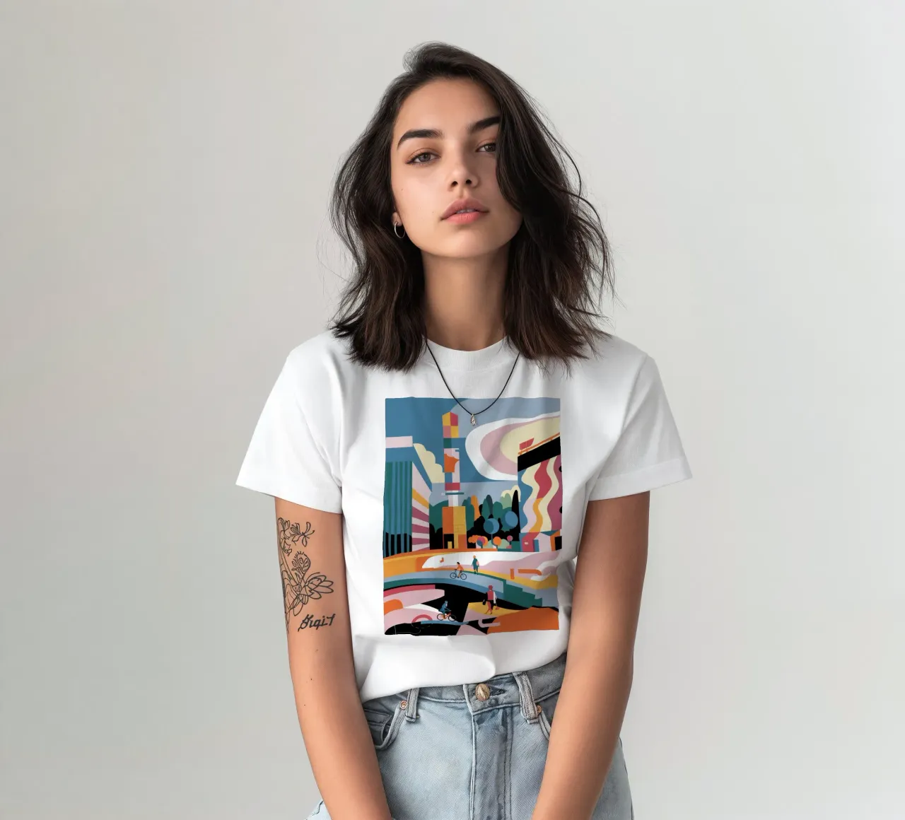 Metropolis vista fiume t-shirt da Ember Stone