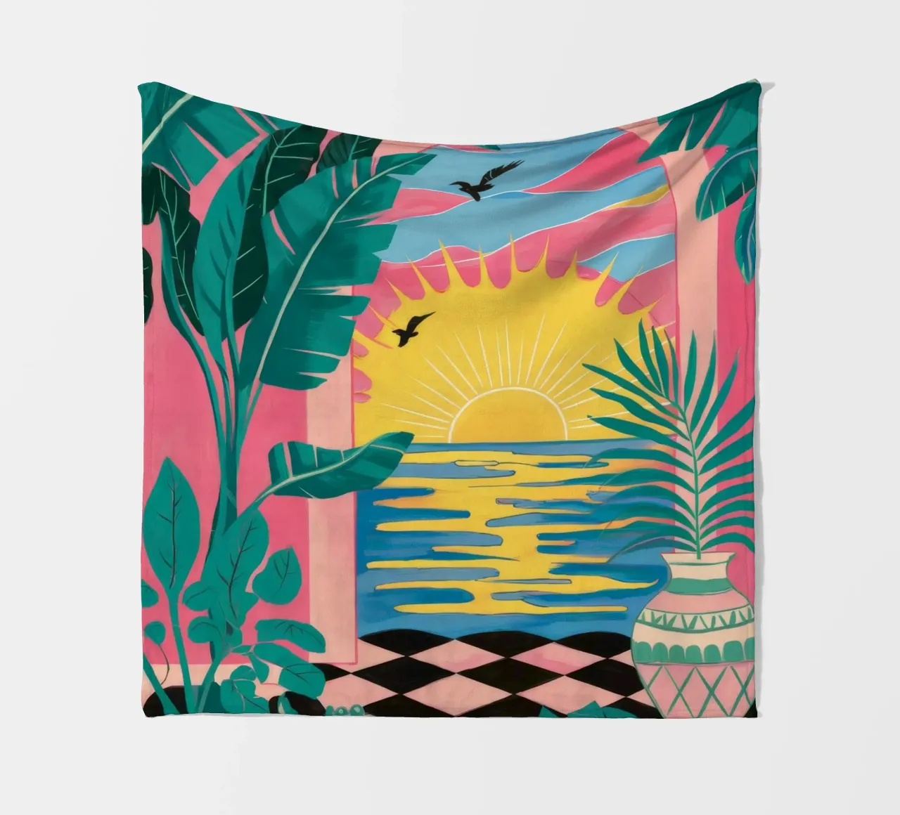 Fuga al tramonto a scacchi coperta in pile da Ember Stone