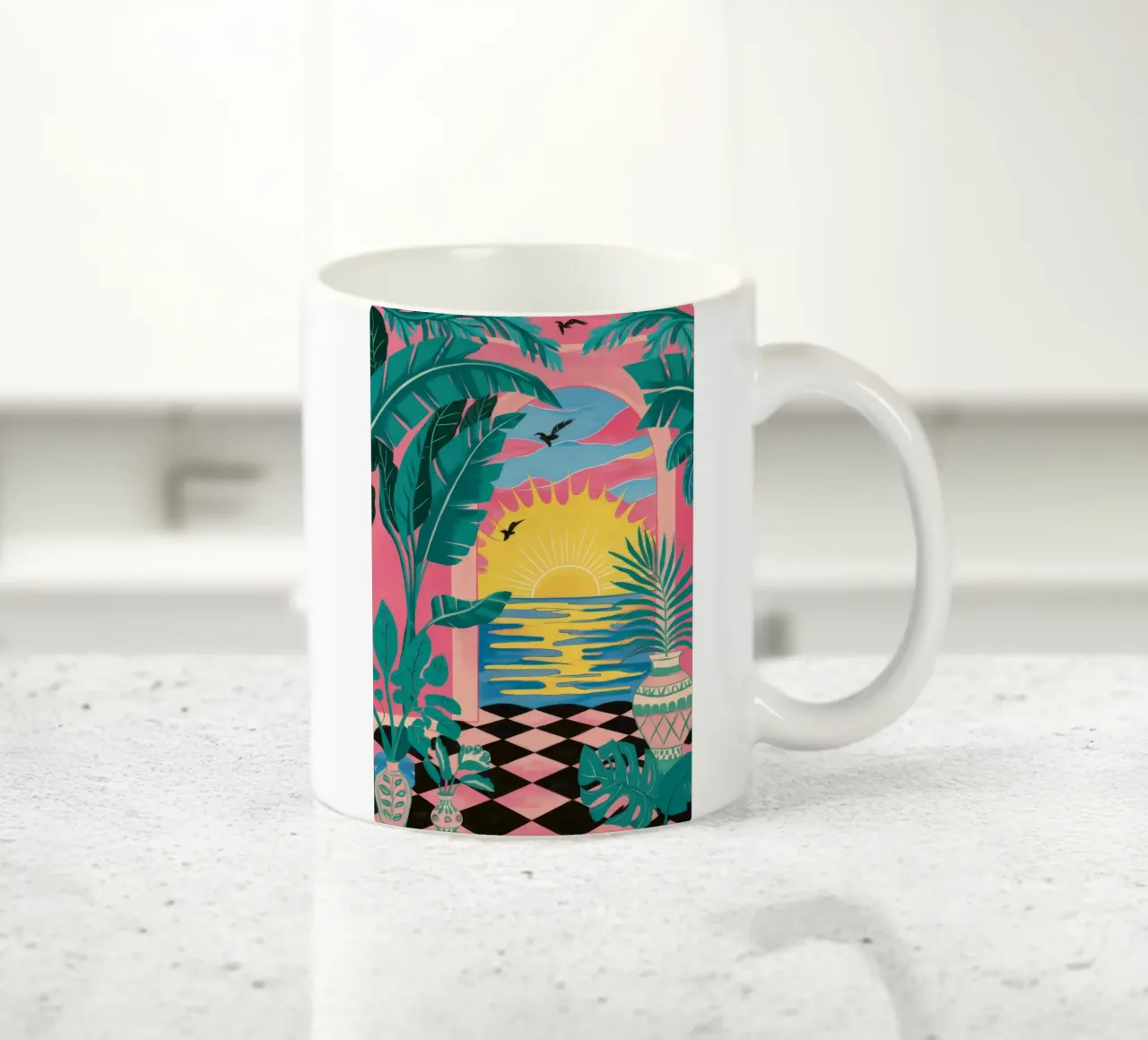 Fuga al tramonto a scacchi tazza in ceramica da Ember Stone