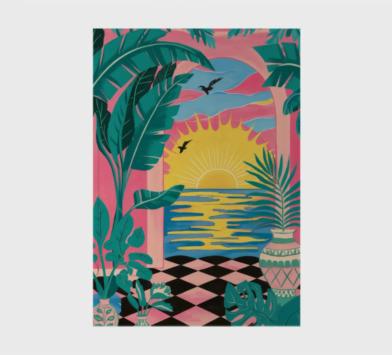 Checkered Sunset Escape notebook by Ember Stone