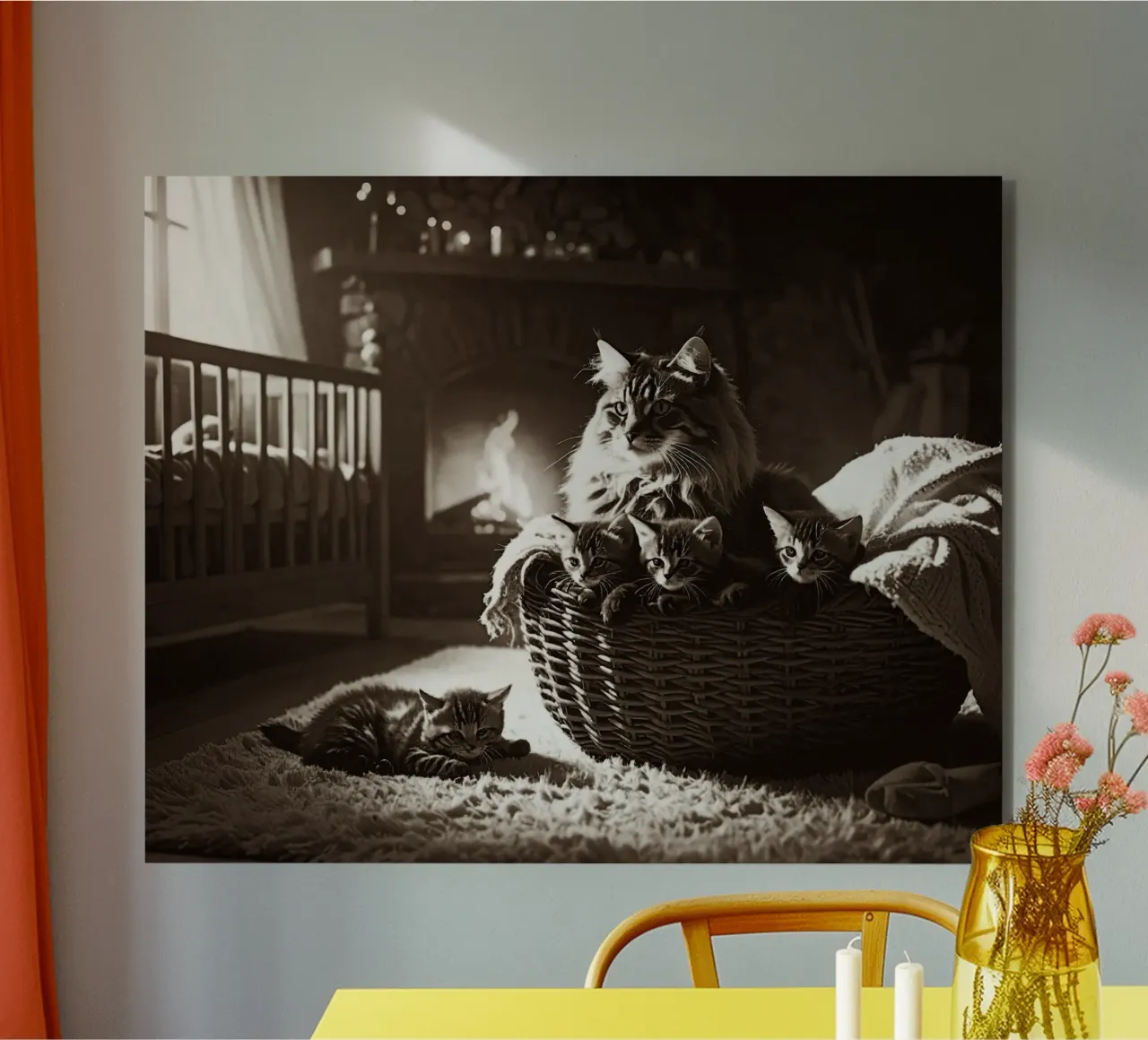 CHATTE ET QUATRE CHATONS. Sépia pannello forex da Thierry vobmann photography