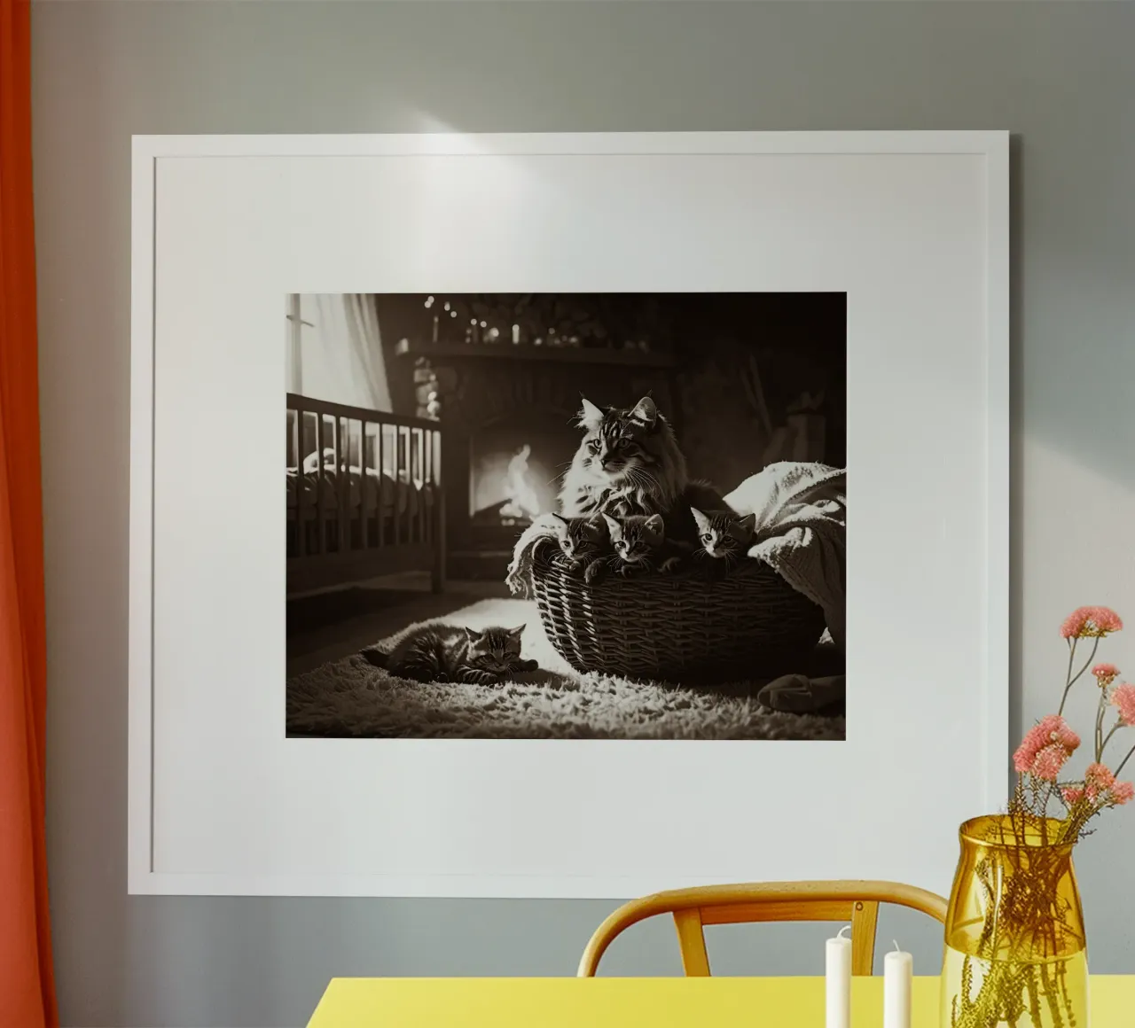 CHATTE ET QUATRE CHATONS. Sépia poster da Thierry vobmann photography