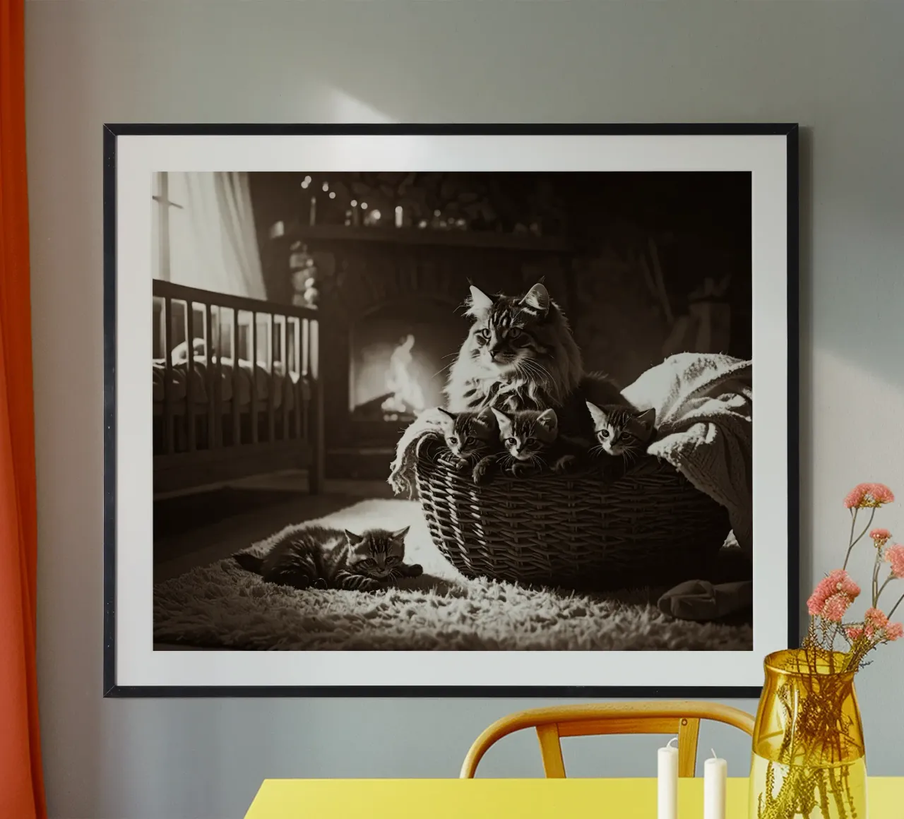 CHATTE ET QUATRE CHATONS. Sépia poster da Thierry vobmann photography