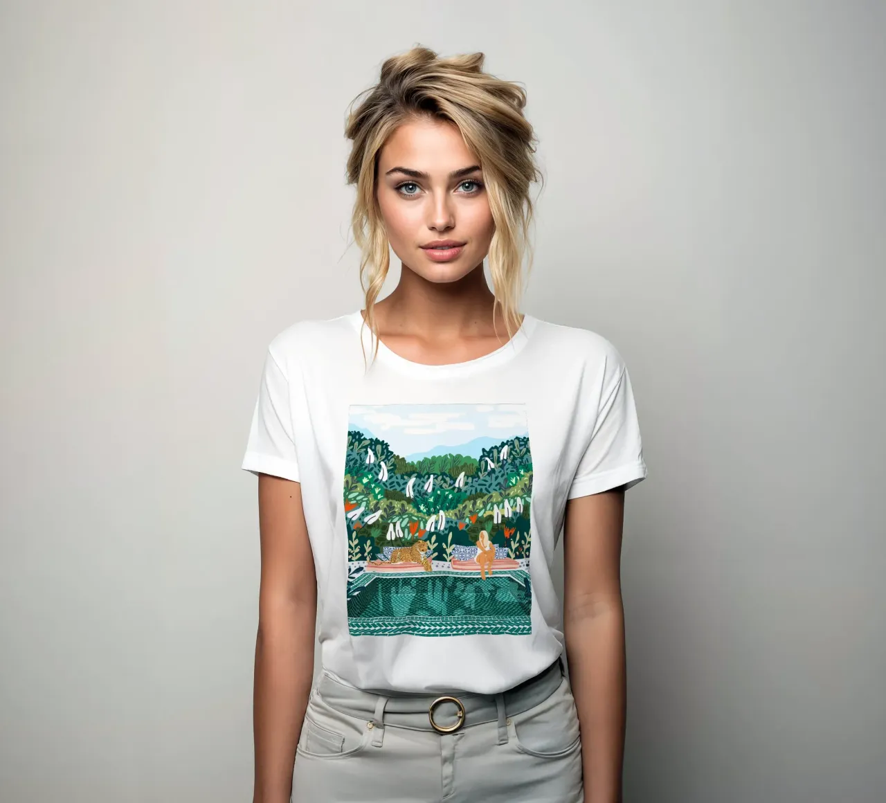 Chilling || With My Leopard By the Pool women's fitted t-shirt by 83oranges