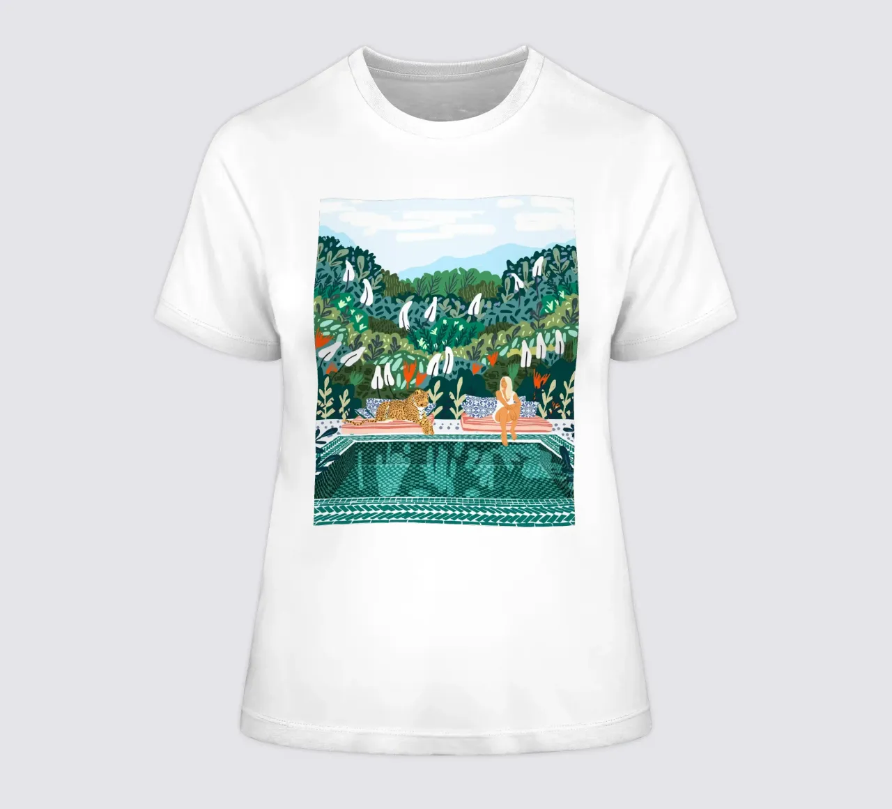 Chilling || With My Leopard By the Pool women's fitted t-shirt by 83oranges