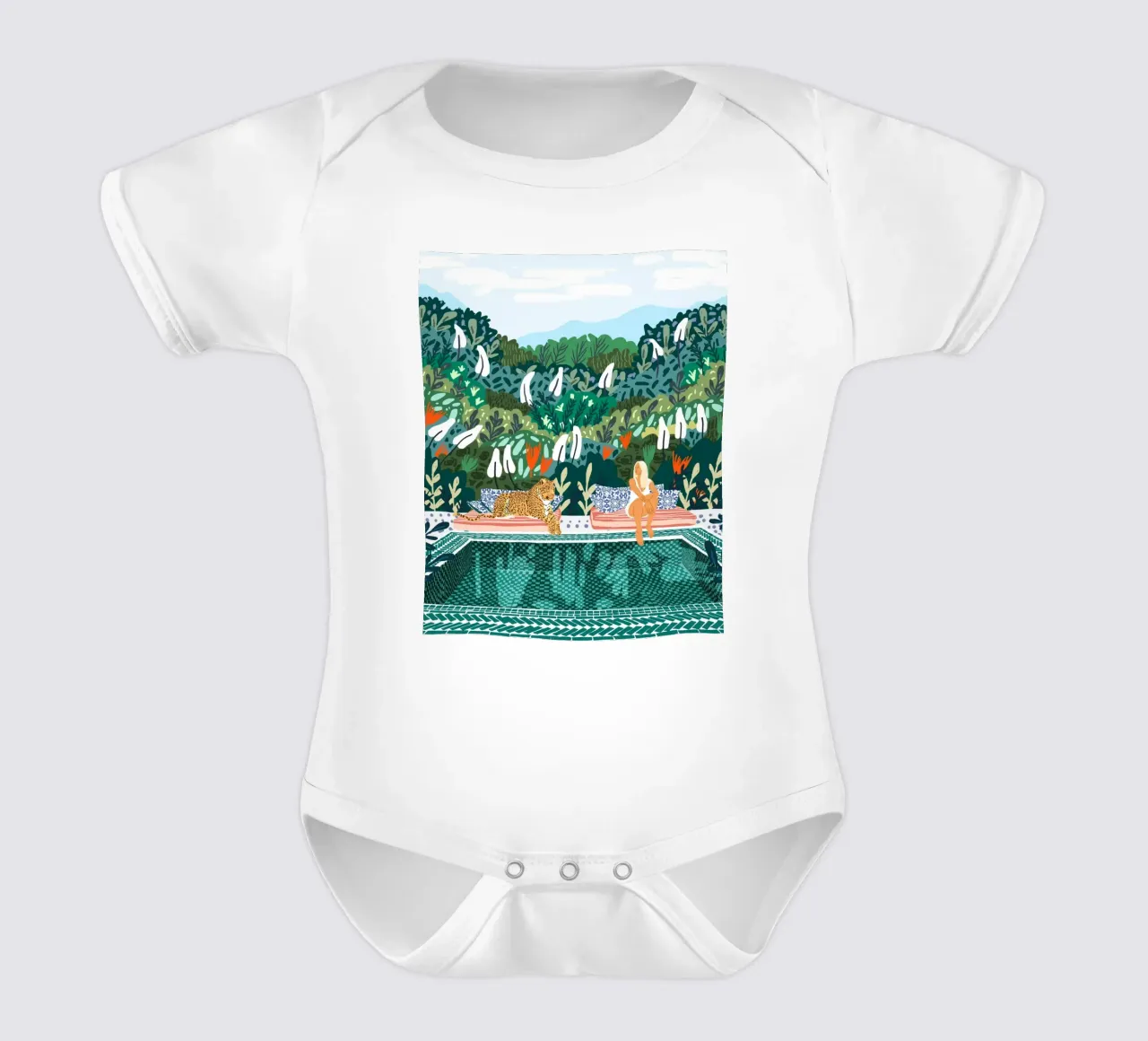 Chilling || With My Leopard By the Pool short-sleeve baby romper by 83oranges