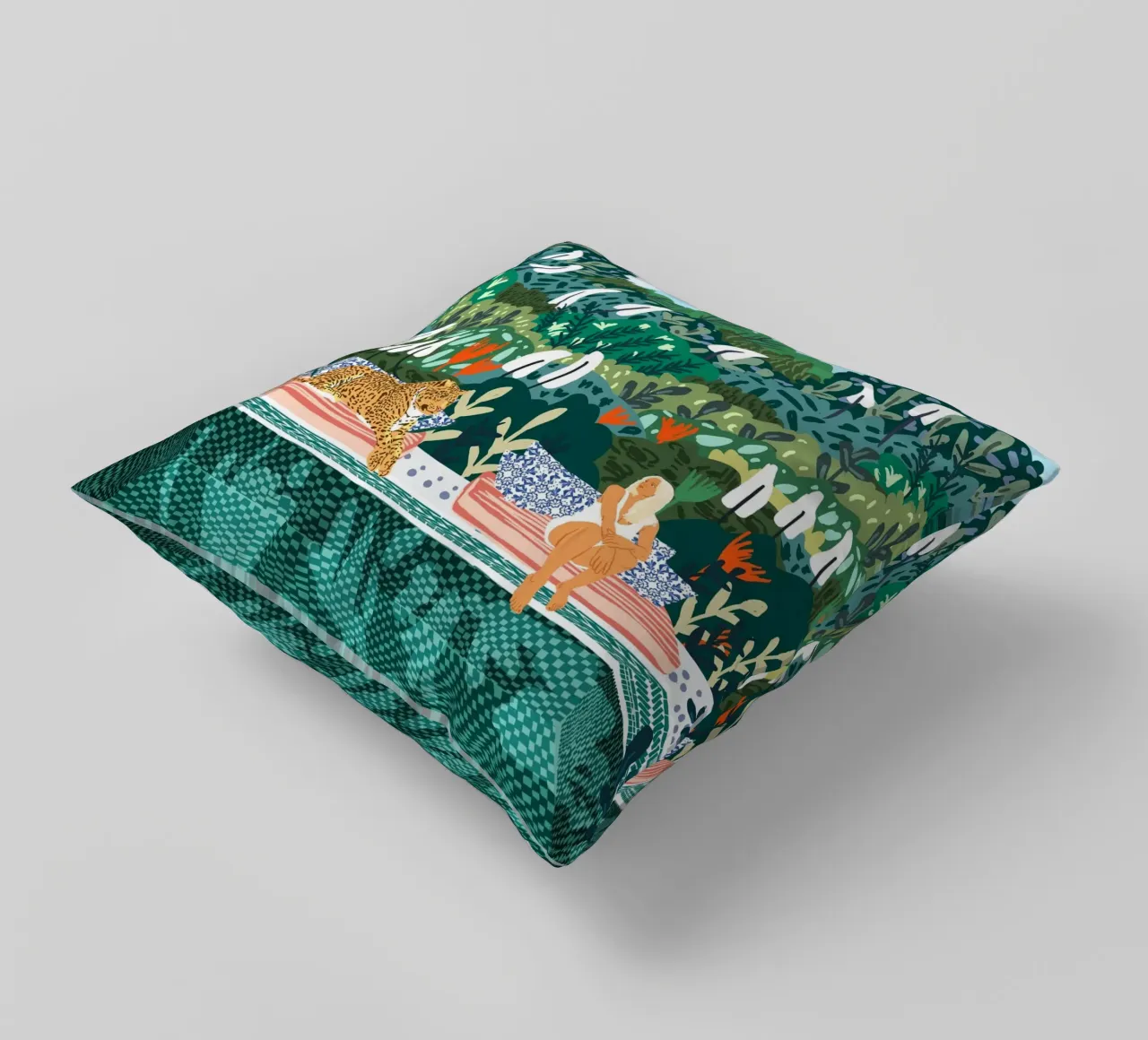 Chilling || With My Leopard By the Pool decorative cushion by 83oranges