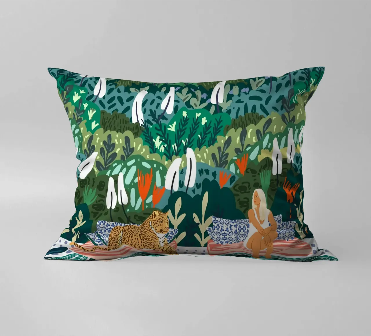 Chilling || With My Leopard By the Pool decorative cushion by 83oranges