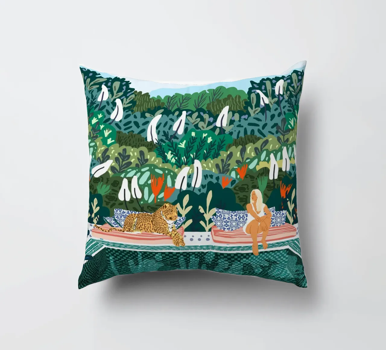 Chilling || With My Leopard By the Pool decorative cushion by 83oranges