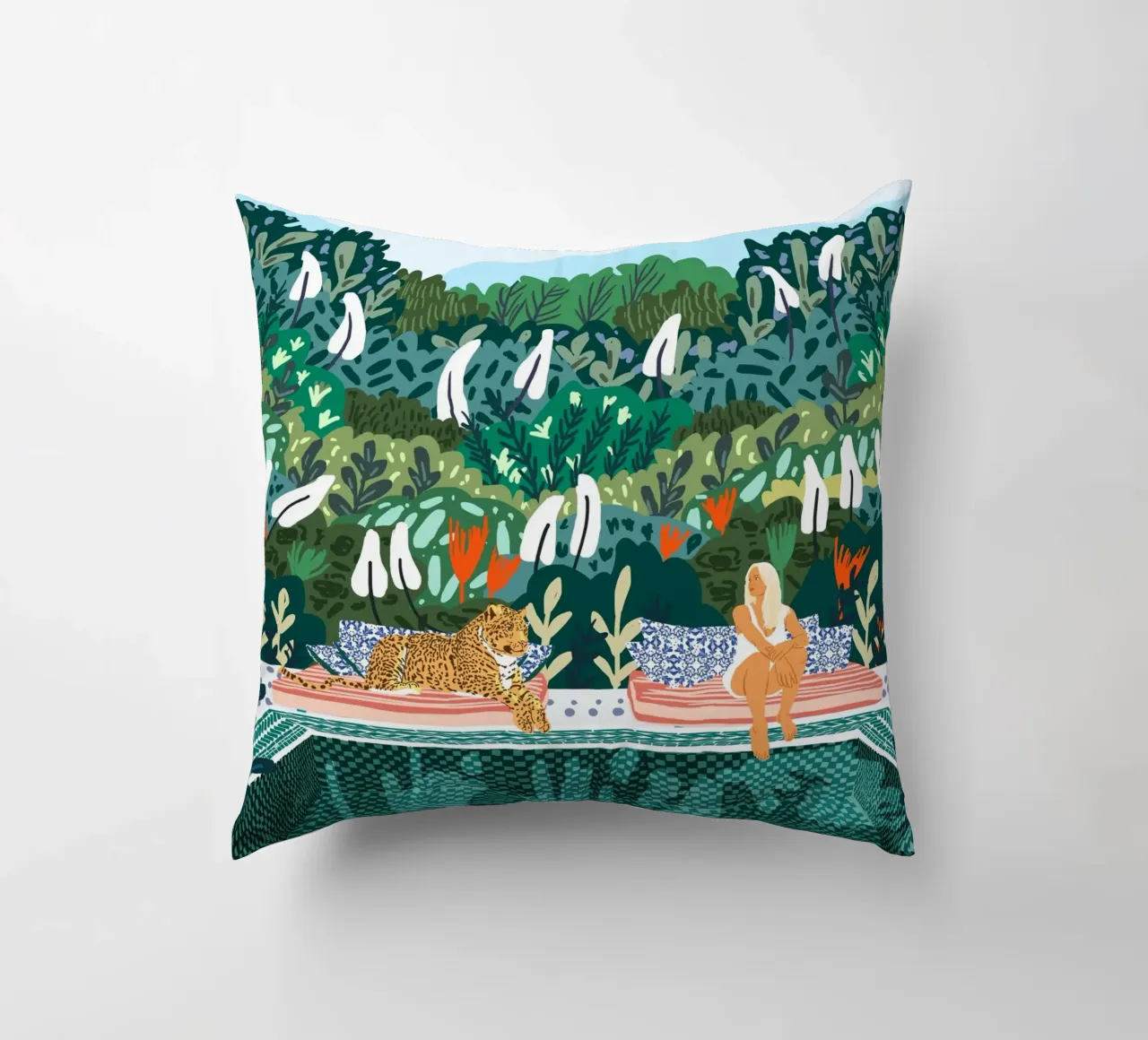 Chilling || With My Leopard By the Pool decorative cushion by 83oranges