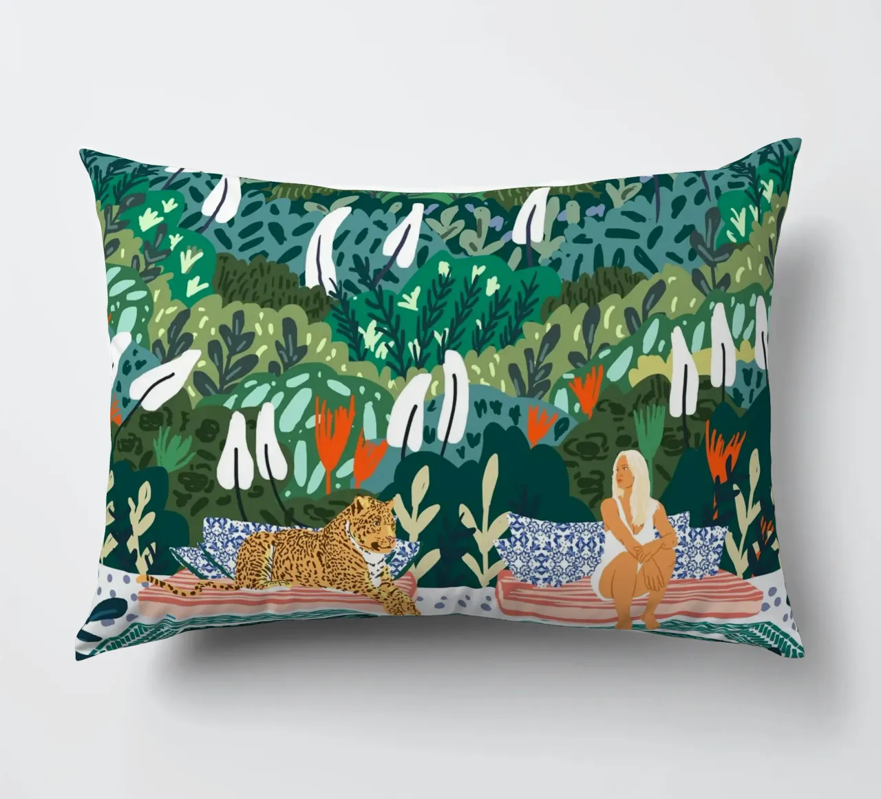 Chilling || With My Leopard By the Pool decorative cushion by 83oranges