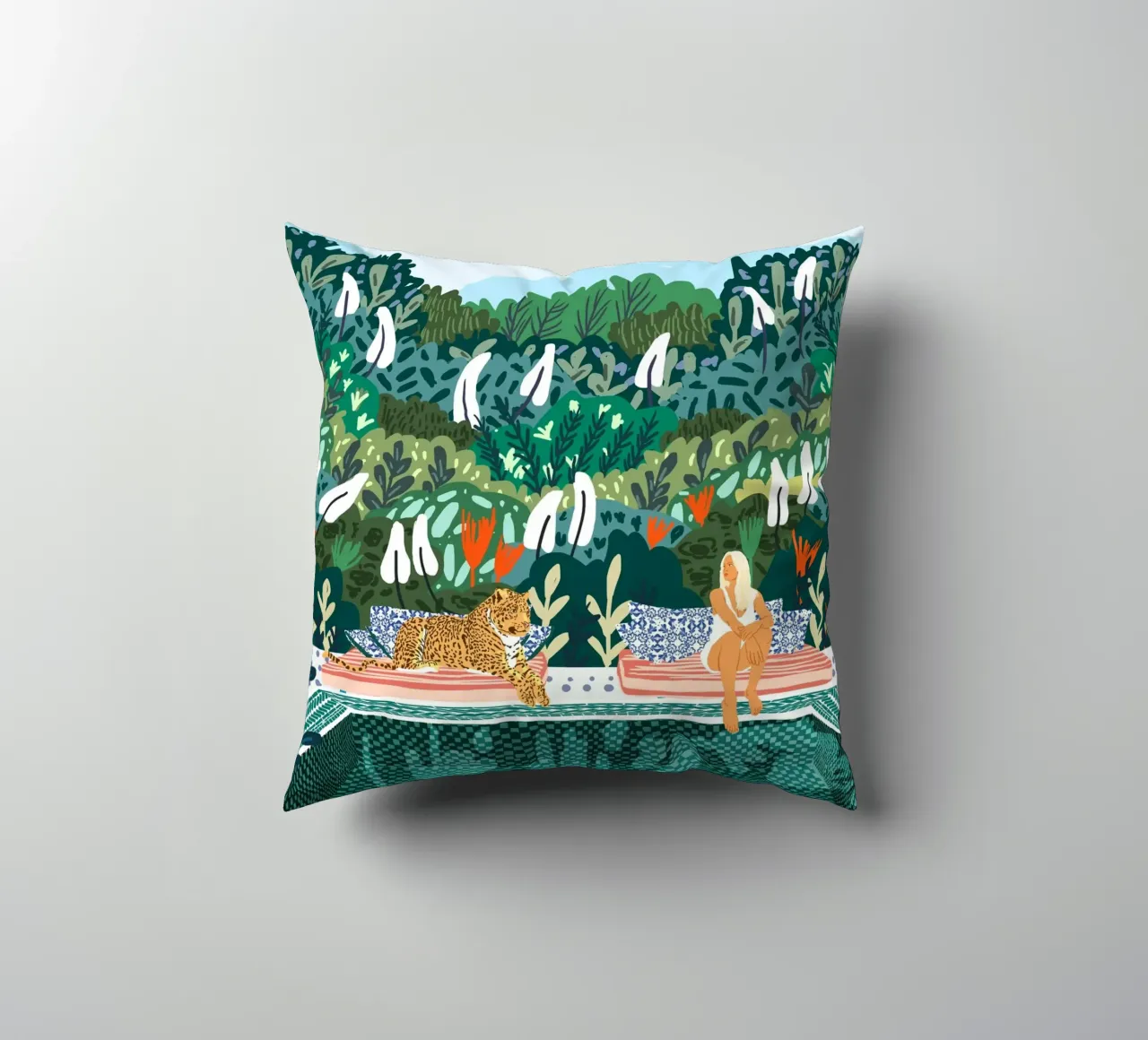 Chilling || With My Leopard By the Pool decorative cushion by 83oranges