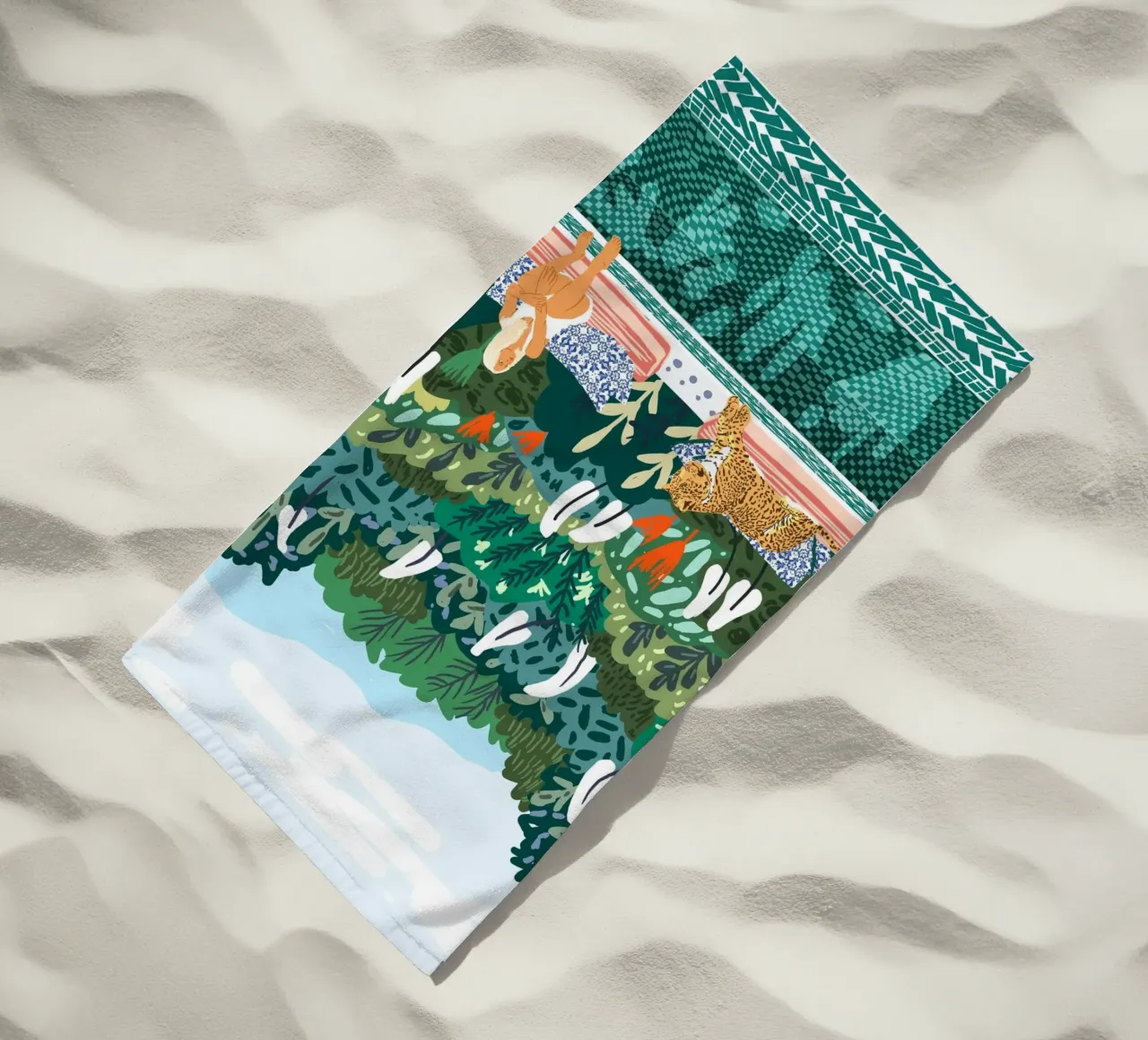 Chilling || With My Leopard By the Pool beach towel by 83oranges