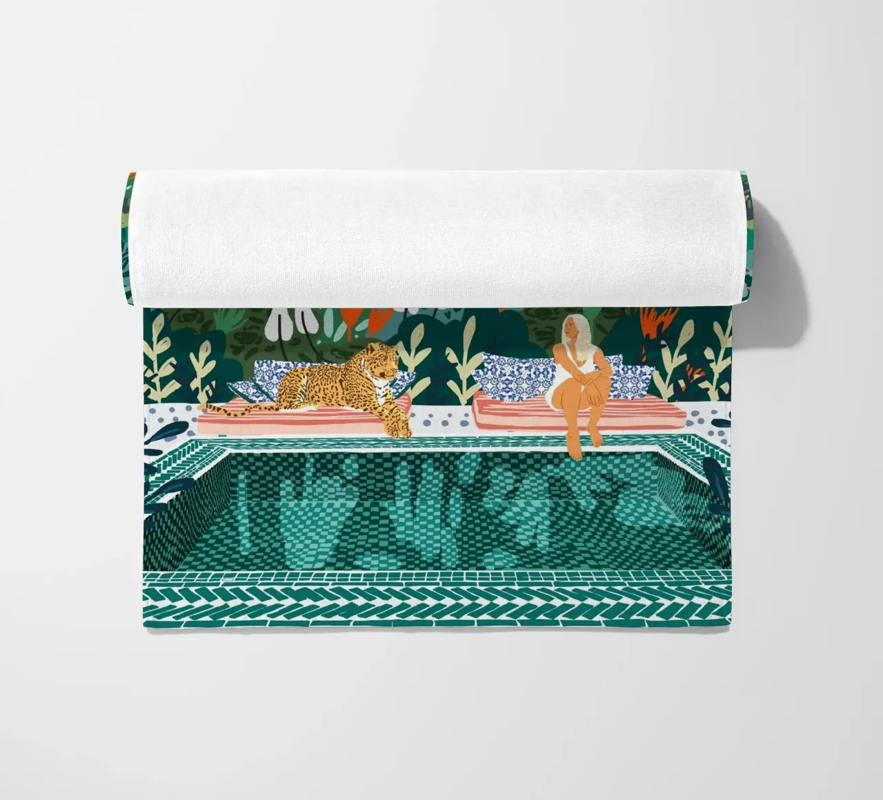 Chilling || With My Leopard By the Pool beach towel by 83oranges