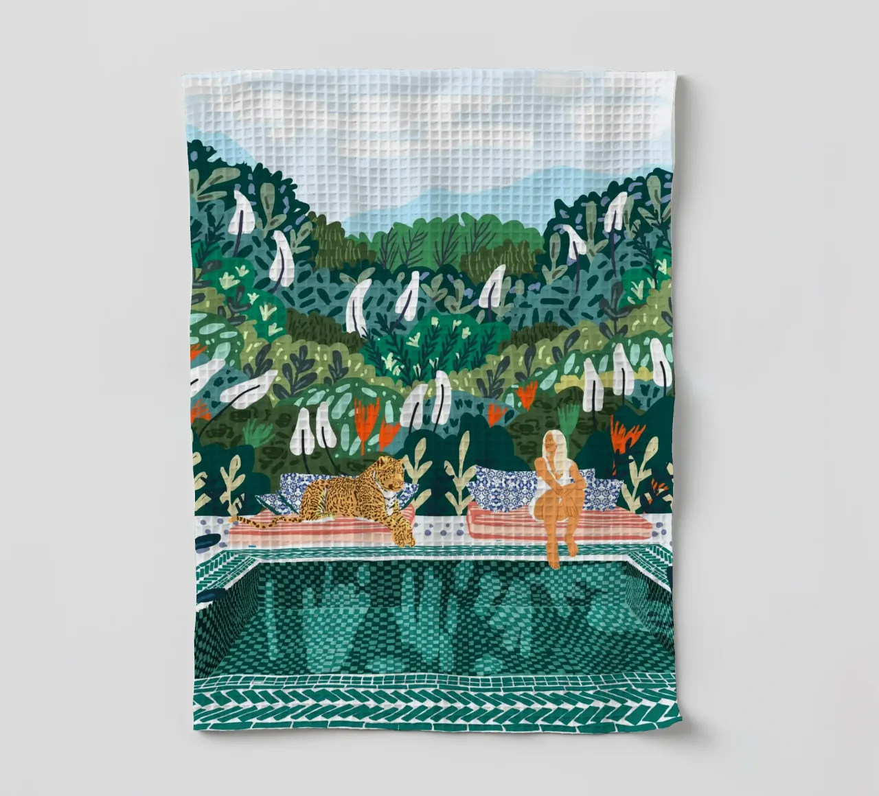 Chilling || With My Leopard By the Pool tea towel by 83oranges