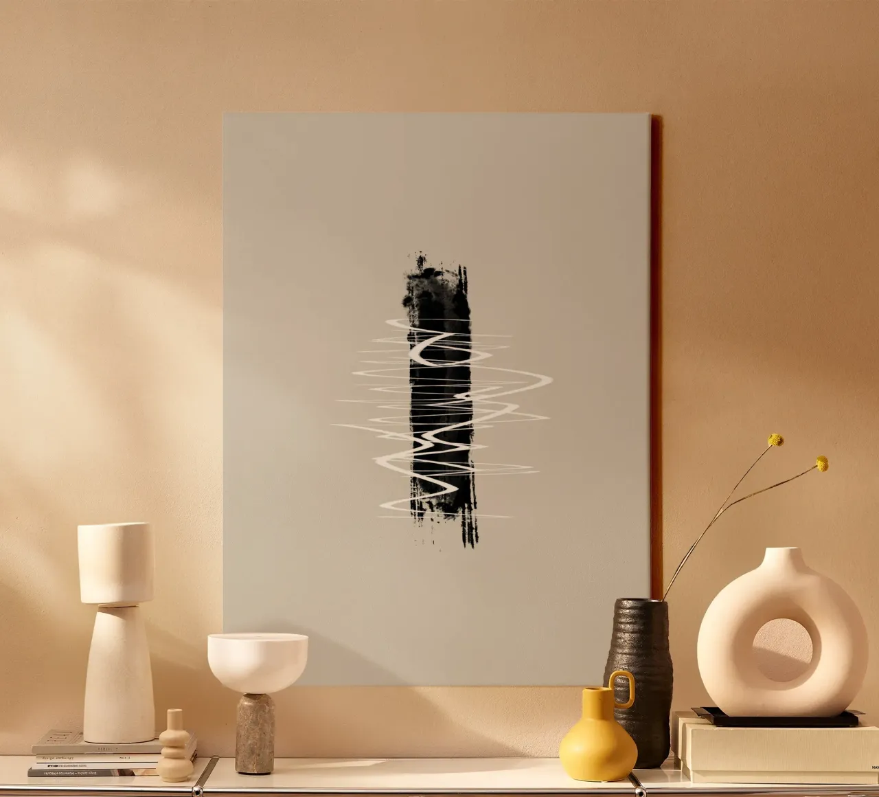 Modern abstract of lines and brush strokes in earth tones canvas van Imaginative