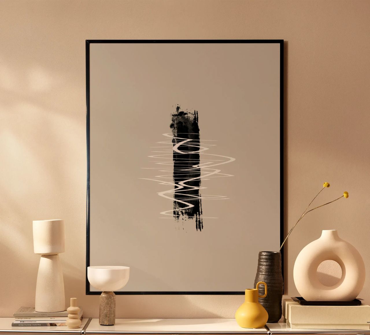 Modern abstract of lines and brush strokes in earth tones Poster von Imaginative