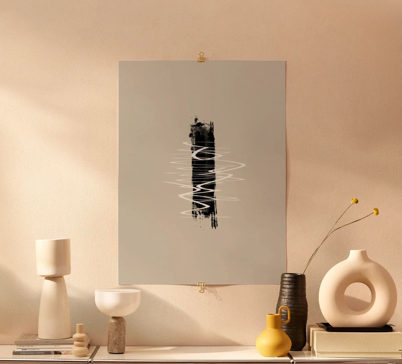 Modern abstract of lines and brush strokes in earth tones Poster von Imaginative