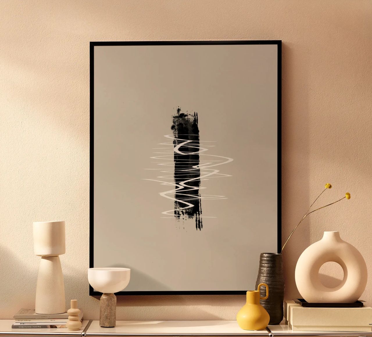 Modern abstract of lines and brush strokes in earth tones Poster von Imaginative