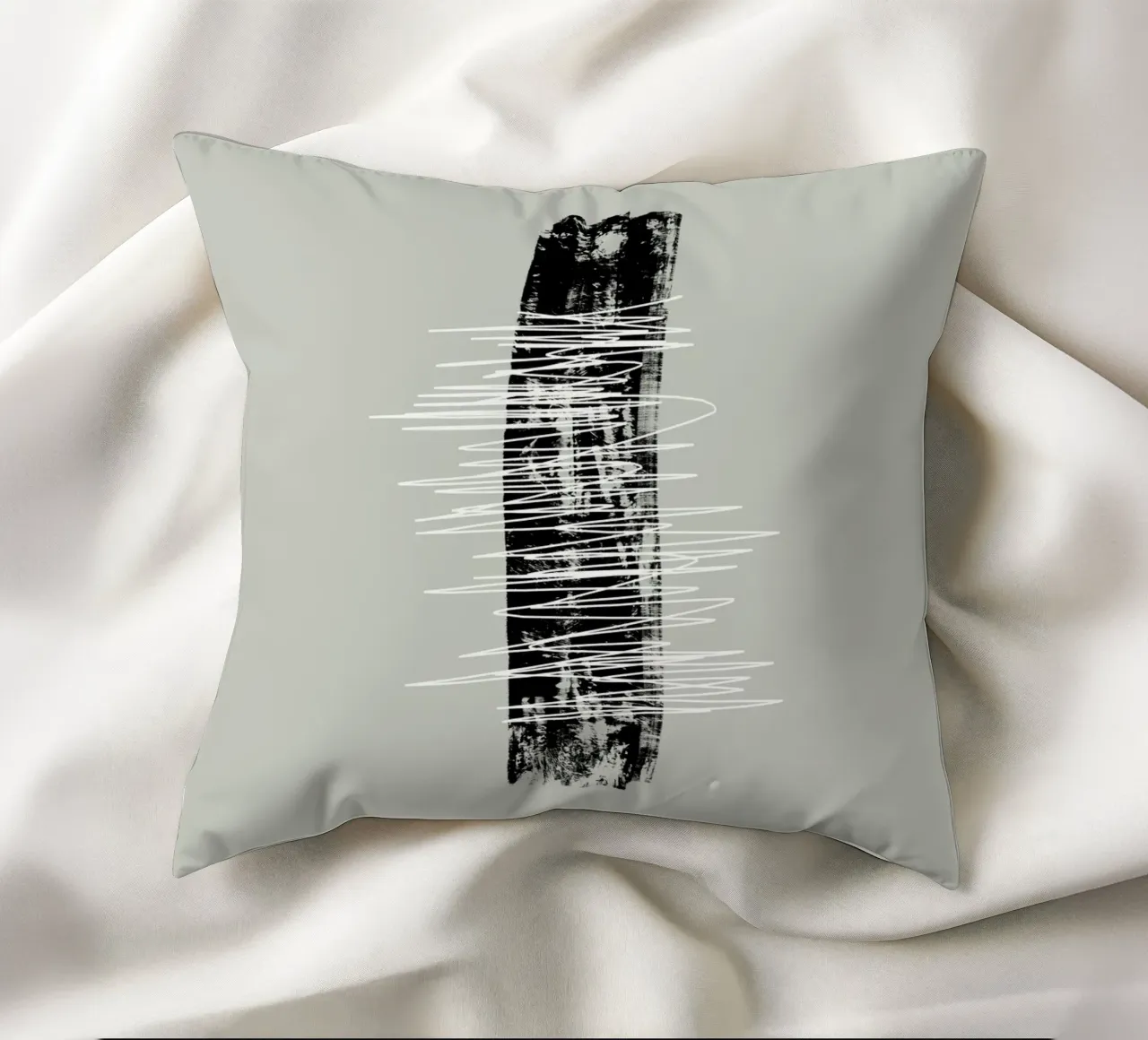 Modern abstract of lines and brush strokes in green cuscino da Imaginative