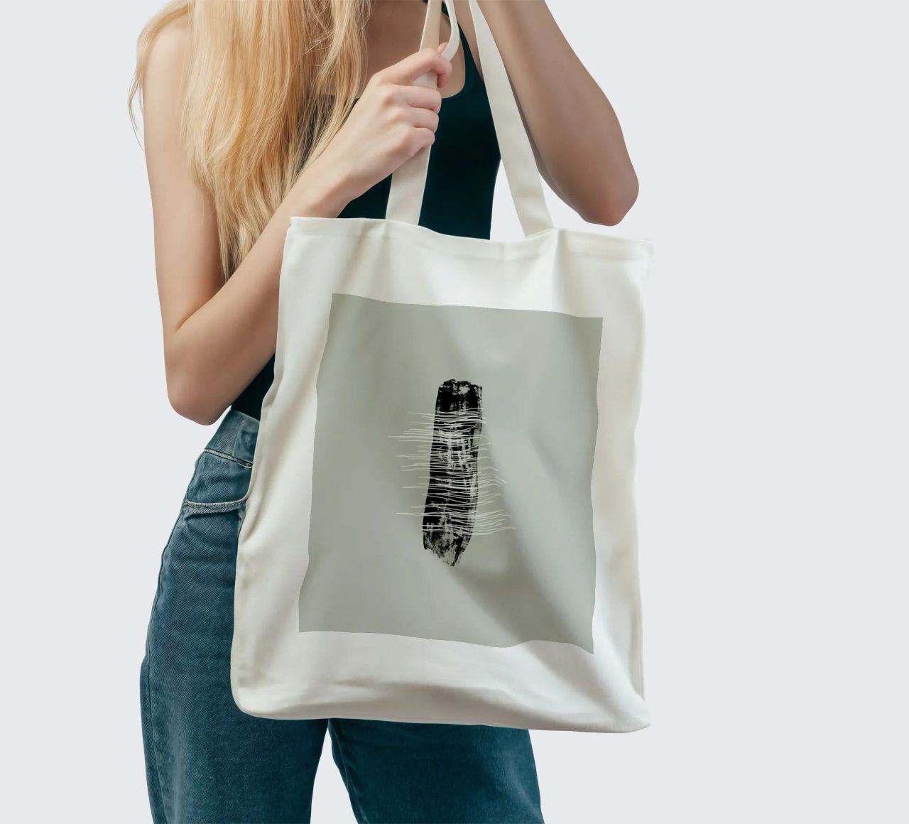Modern abstract of lines and brush strokes in green borsa in juta da Imaginative