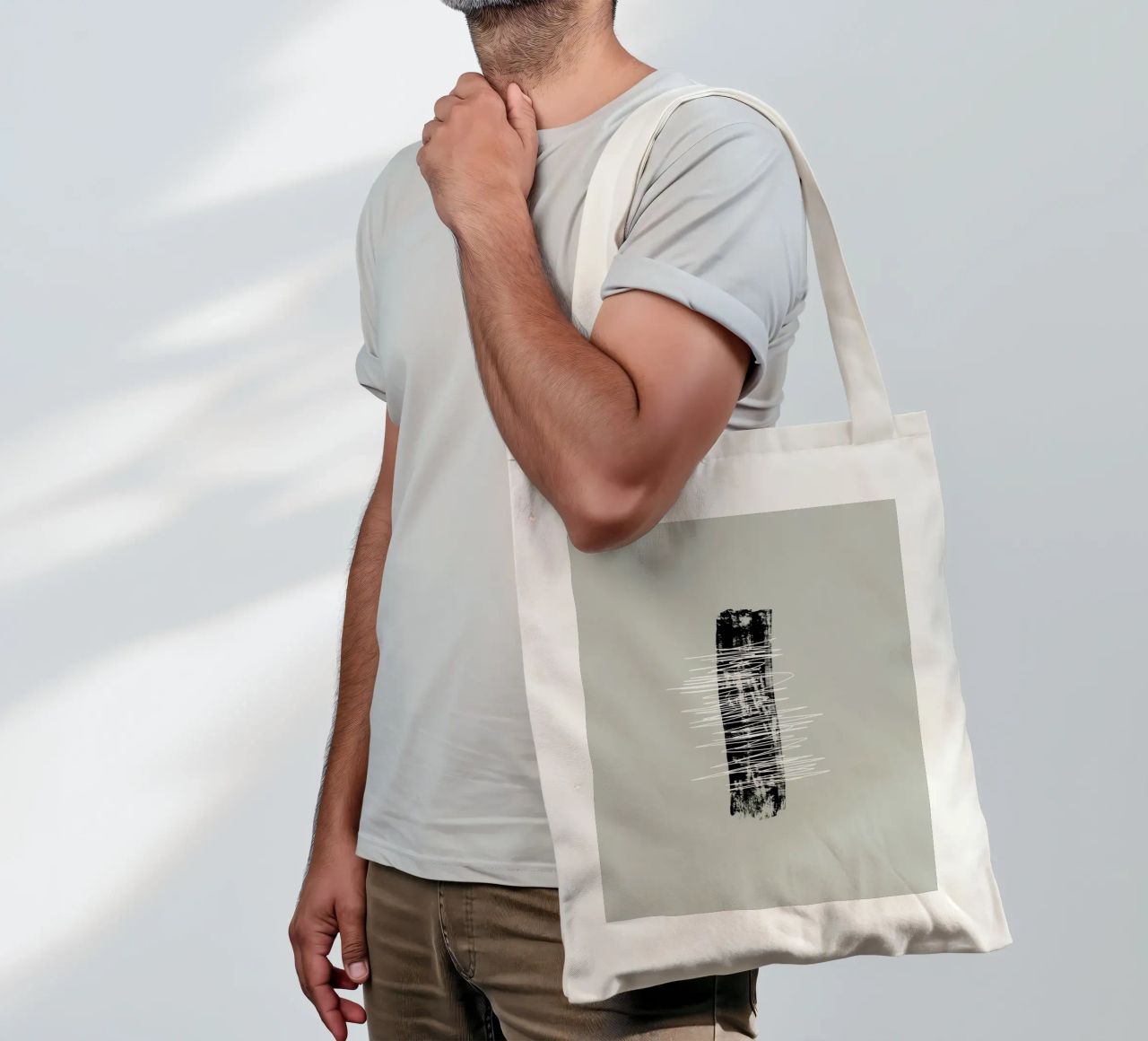 Modern abstract of lines and brush strokes in green borsa in juta da Imaginative