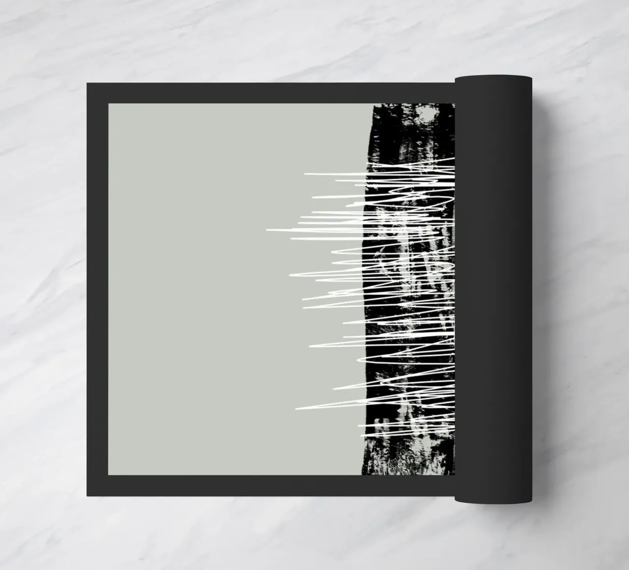 Modern abstract of lines and brush strokes in green Fußmatte von Imaginative